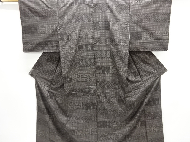 JAPANESE KIMONO / SILK / DORO OSHIMA TSUMUGI / WOVEN STRIPE & ABSTRACT PATTERN